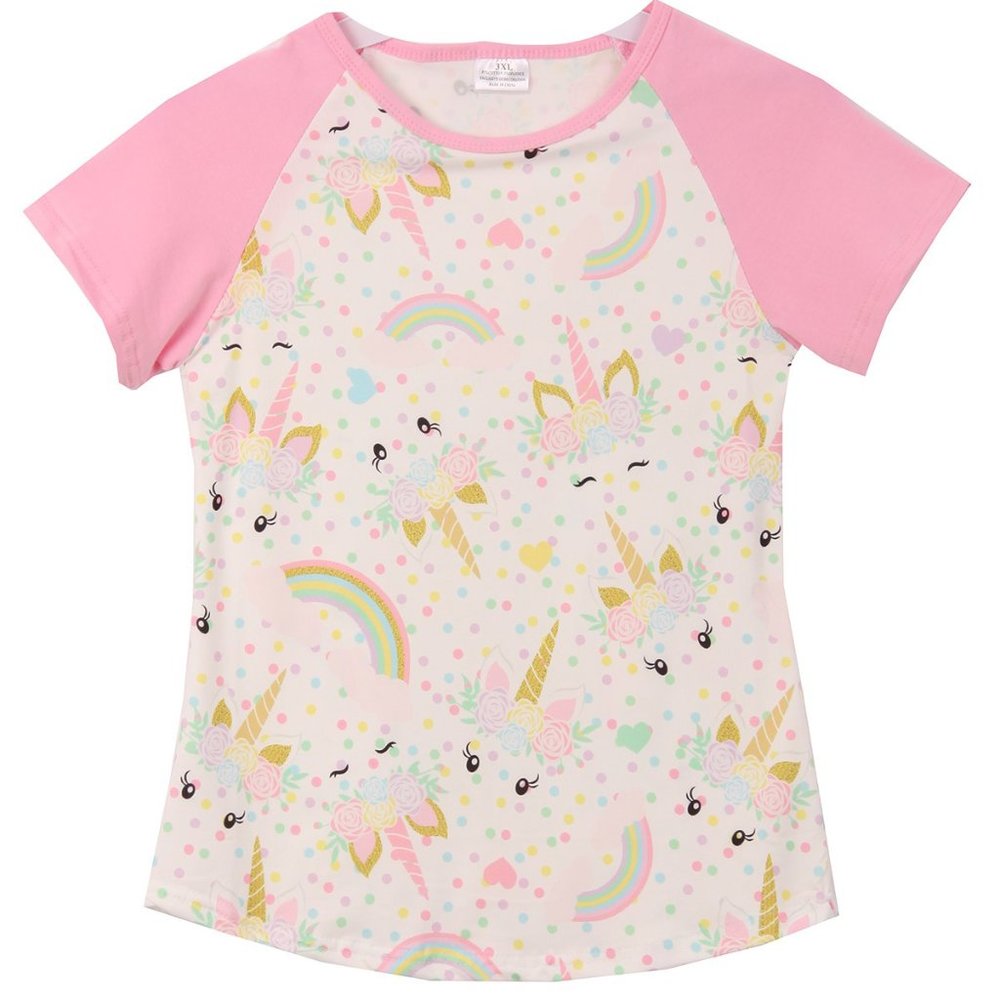 Little Girl Kids Toddler Unicorn Rainbow Floral Raglan T-Shirt Top School Daily